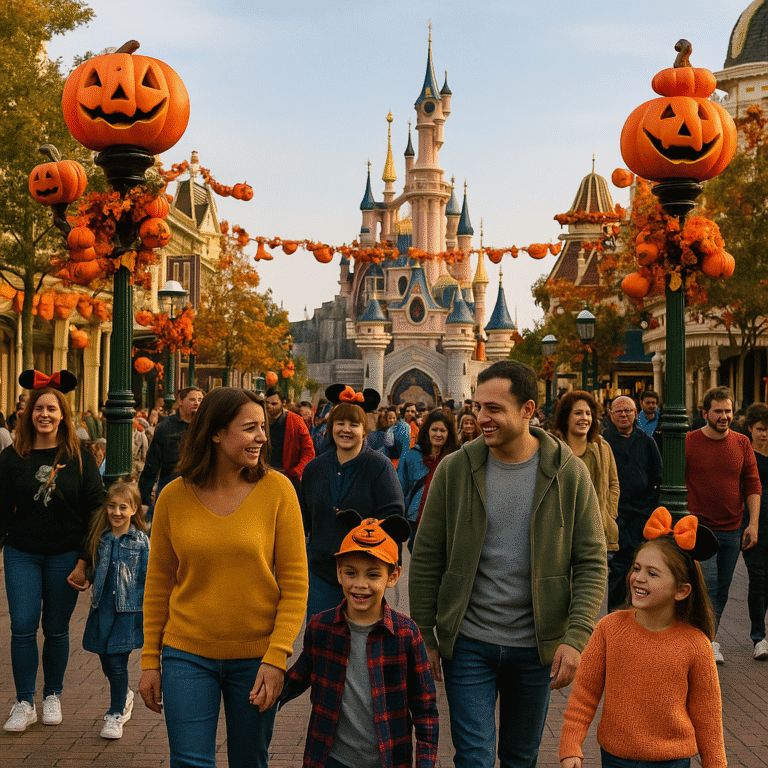 banniere halloween disneyland famille groupe marchant