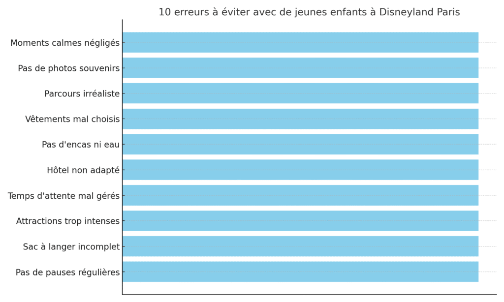Liste visuelle des 10 erreurs à éviter lors d’une visite à Disneyland Paris avec de jeunes enfants