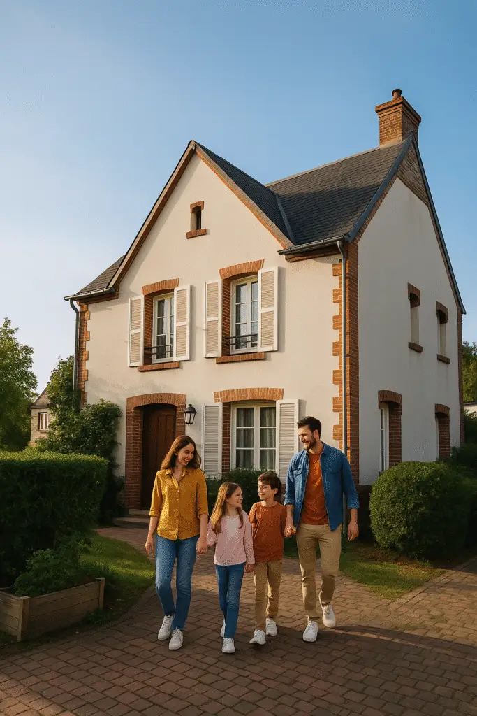 Famille devant une maison traditionnelle à Lagny-sur-Marne proche de Disneyland Paris