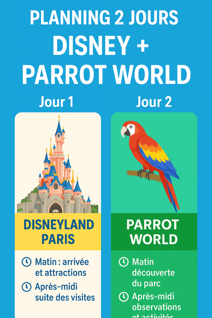 Programme illustré d’un week-end combinant Disneyland Paris et Parrot World
