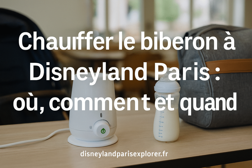 Chauffe-biberon avec biberon posé sur une table dans un espace familial à Disneyland Paris